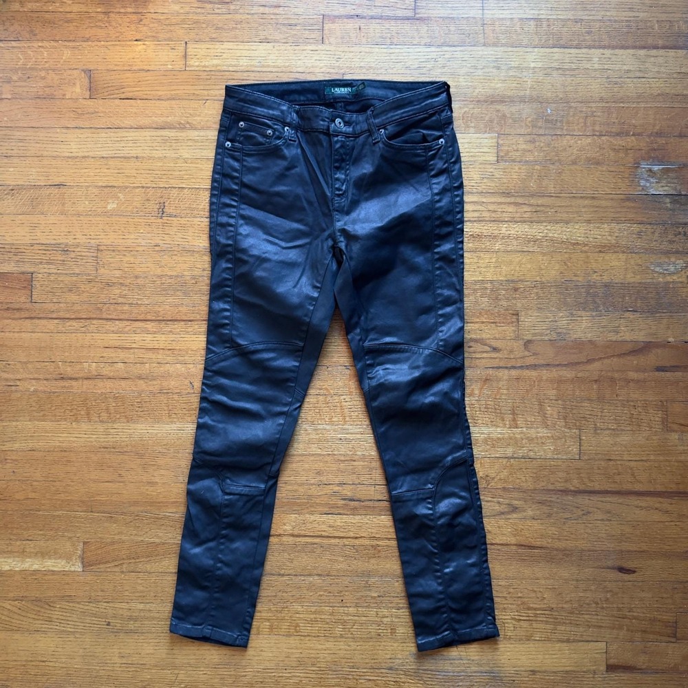 Lauren‎ Ralph Lauren Wax Coated Moto Biker Skinny Pants Size 6 Black
